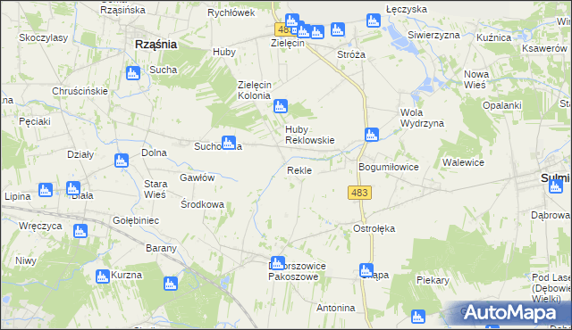 mapa Rekle gmina Rząśnia, Rekle gmina Rząśnia na mapie Targeo