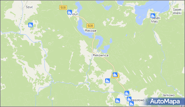 mapa Rekownica gmina Jedwabno, Rekownica gmina Jedwabno na mapie Targeo