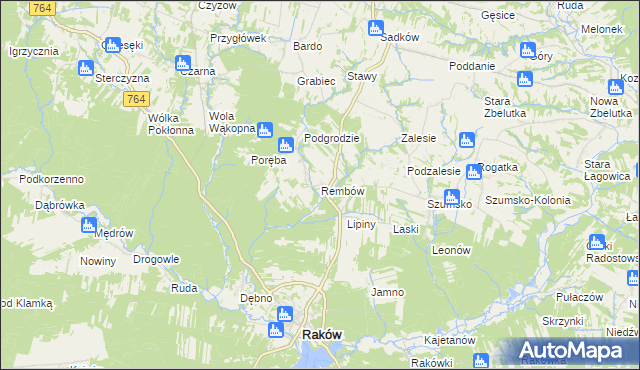 mapa Rembów gmina Raków, Rembów gmina Raków na mapie Targeo