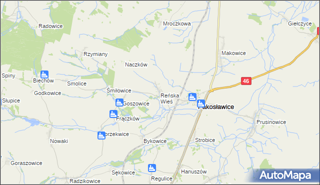 mapa Reńska Wieś gmina Pakosławice, Reńska Wieś gmina Pakosławice na mapie Targeo