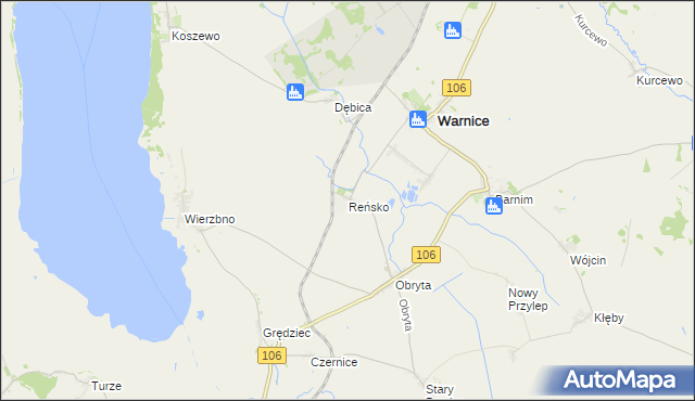 mapa Reńsko gmina Warnice, Reńsko gmina Warnice na mapie Targeo