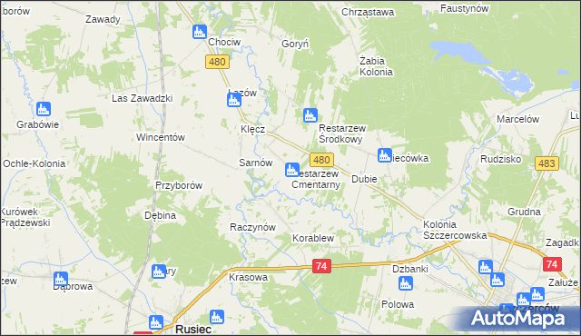 mapa Restarzew Cmentarny, Restarzew Cmentarny na mapie Targeo