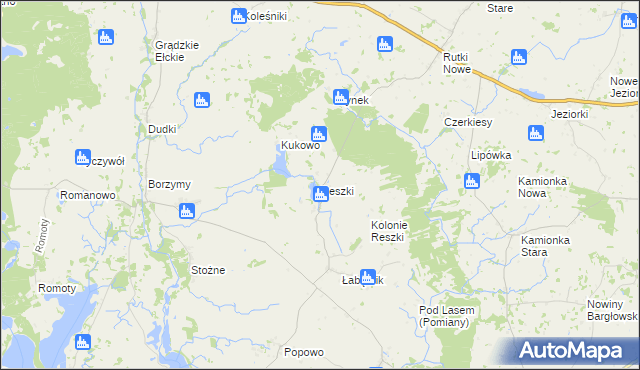 mapa Reszki gmina Bargłów Kościelny, Reszki gmina Bargłów Kościelny na mapie Targeo