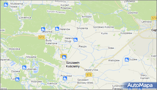 mapa Reszki gmina Szczawin Kościelny, Reszki gmina Szczawin Kościelny na mapie Targeo