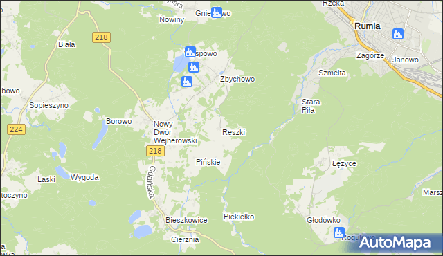 mapa Reszki gmina Wejherowo, Reszki gmina Wejherowo na mapie Targeo