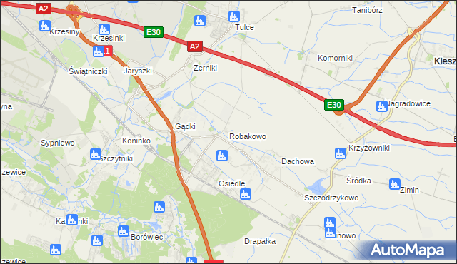 mapa Robakowo gmina Kórnik, Robakowo gmina Kórnik na mapie Targeo