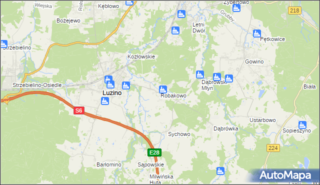 mapa Robakowo gmina Luzino, Robakowo gmina Luzino na mapie Targeo