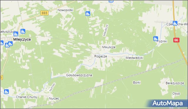 mapa Rogacze gmina Milejczyce, Rogacze gmina Milejczyce na mapie Targeo