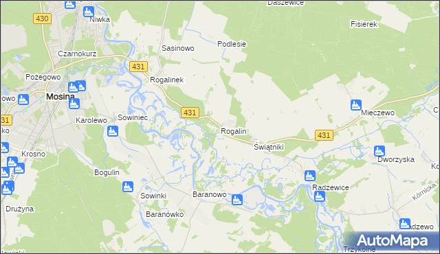 mapa Rogalin gmina Mosina, Rogalin gmina Mosina na mapie Targeo