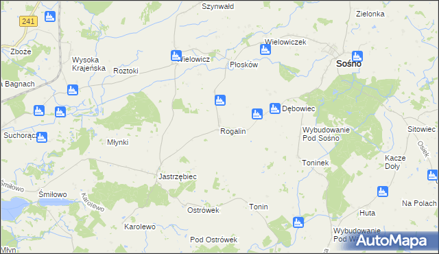 mapa Rogalin gmina Sośno, Rogalin gmina Sośno na mapie Targeo