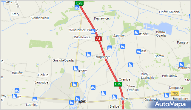 mapa Rogaszyn gmina Piątek, Rogaszyn gmina Piątek na mapie Targeo