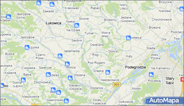 mapa Rogi gmina Podegrodzie, Rogi gmina Podegrodzie na mapie Targeo