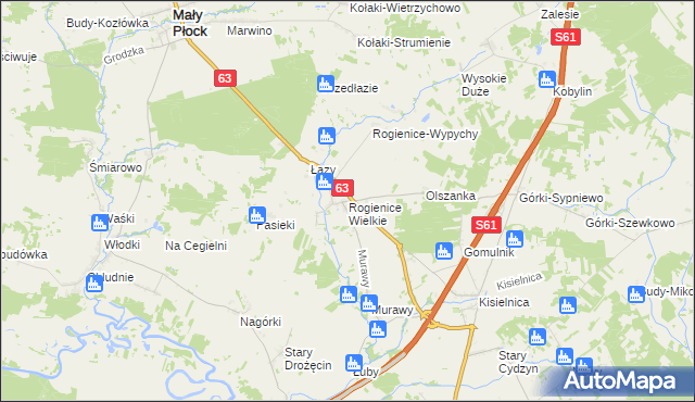 mapa Rogienice Wielkie, Rogienice Wielkie na mapie Targeo