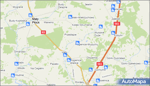 mapa Rogienice-Wypychy, Rogienice-Wypychy na mapie Targeo