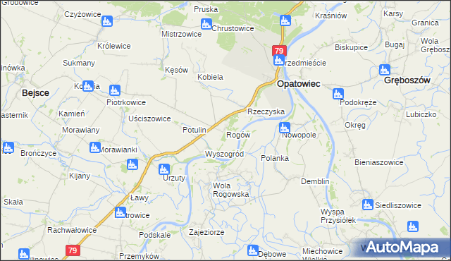 mapa Rogów gmina Opatowiec, Rogów gmina Opatowiec na mapie Targeo