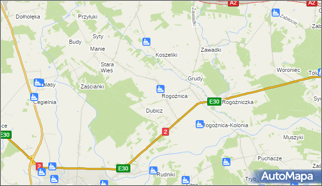 mapa Rogoźnica gmina Międzyrzec Podlaski, Rogoźnica gmina Międzyrzec Podlaski na mapie Targeo