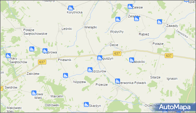 mapa Roguszyn gmina Korytnica, Roguszyn gmina Korytnica na mapie Targeo