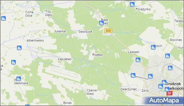 mapa Rojewo gmina Grodzisk Wielkopolski, Rojewo gmina Grodzisk Wielkopolski na mapie Targeo