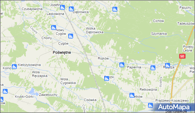 mapa Rojków gmina Poświętne, Rojków gmina Poświętne na mapie Targeo