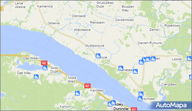 mapa Rokicie gmina Brudzeń Duży, Rokicie gmina Brudzeń Duży na mapie Targeo