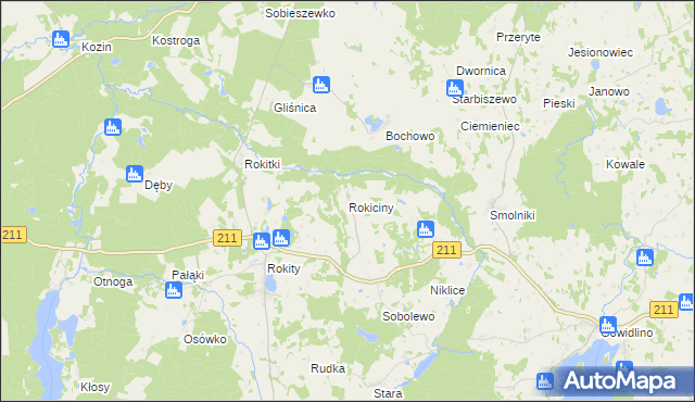 mapa Rokiciny gmina Czarna Dąbrówka, Rokiciny gmina Czarna Dąbrówka na mapie Targeo
