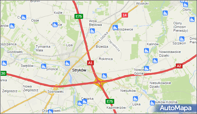 mapa Rokitnica gmina Stryków, Rokitnica gmina Stryków na mapie Targeo