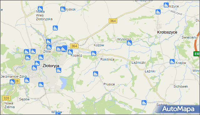 mapa Rokitnica gmina Złotoryja, Rokitnica gmina Złotoryja na mapie Targeo