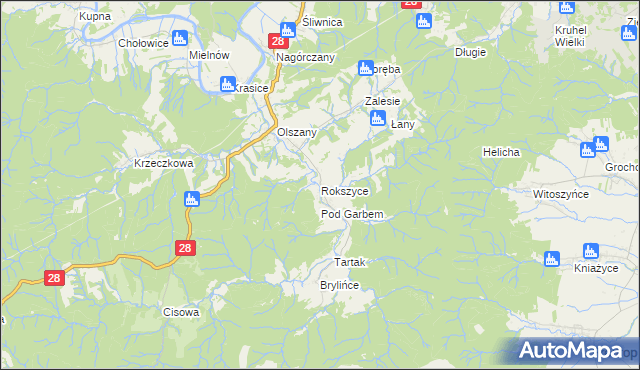 mapa Rokszyce gmina Krasiczyn, Rokszyce gmina Krasiczyn na mapie Targeo