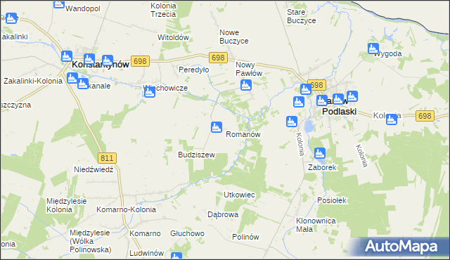 mapa Romanów gmina Janów Podlaski, Romanów gmina Janów Podlaski na mapie Targeo