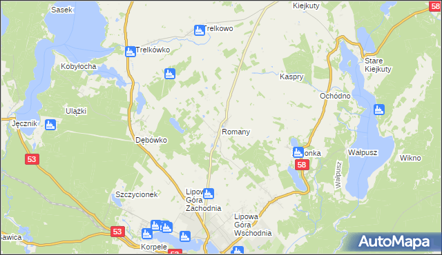 mapa Romany gmina Szczytno, Romany gmina Szczytno na mapie Targeo