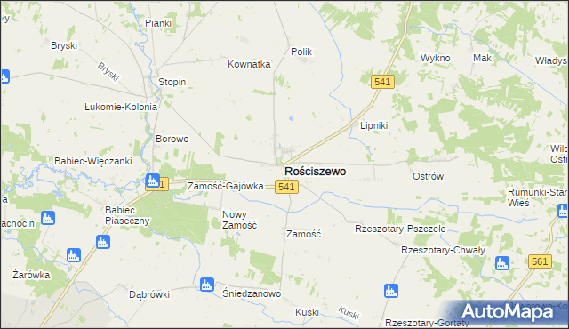 mapa Rościszewo powiat sierpecki, Rościszewo powiat sierpecki na mapie Targeo