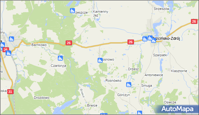 mapa Rosnowo gmina Trzcińsko-Zdrój, Rosnowo gmina Trzcińsko-Zdrój na mapie Targeo