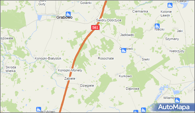 mapa Rosochate gmina Grabowo, Rosochate gmina Grabowo na mapie Targeo