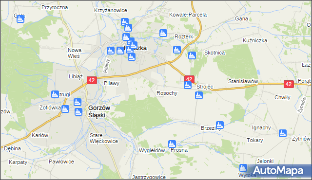 mapa Rosochy gmina Praszka, Rosochy gmina Praszka na mapie Targeo