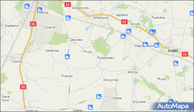 mapa Roszkówko gmina Jarocin, Roszkówko gmina Jarocin na mapie Targeo