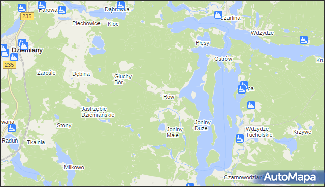 mapa Rów gmina Dziemiany, Rów gmina Dziemiany na mapie Targeo
