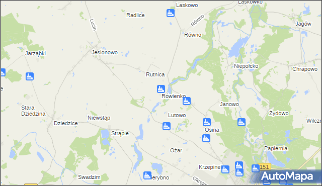 mapa Rówienko gmina Barlinek, Rówienko gmina Barlinek na mapie Targeo