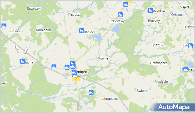 mapa Równe gmina Grzmiąca, Równe gmina Grzmiąca na mapie Targeo