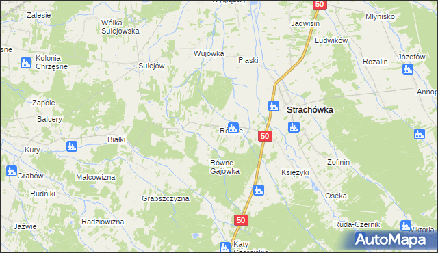 mapa Równe gmina Strachówka, Równe gmina Strachówka na mapie Targeo