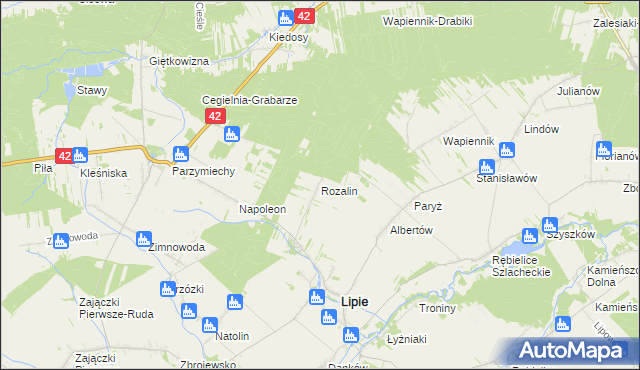 mapa Rozalin gmina Lipie, Rozalin gmina Lipie na mapie Targeo