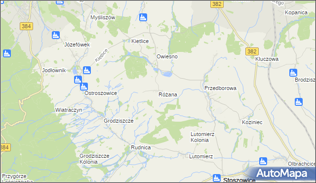 mapa Różana gmina Stoszowice, Różana gmina Stoszowice na mapie Targeo