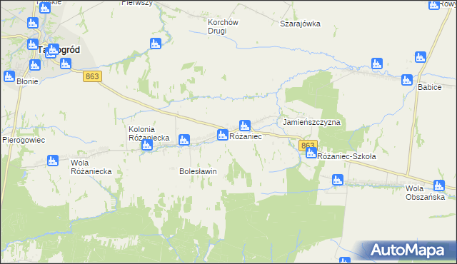 mapa Różaniec gmina Tarnogród, Różaniec gmina Tarnogród na mapie Targeo