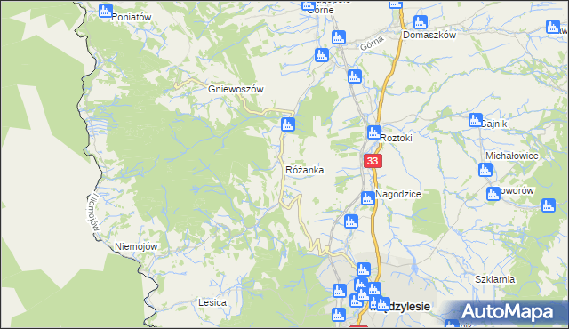 mapa Różanka gmina Międzylesie, Różanka gmina Międzylesie na mapie Targeo