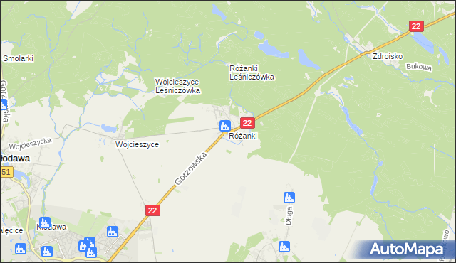 mapa Różanki gmina Kłodawa, Różanki gmina Kłodawa na mapie Targeo