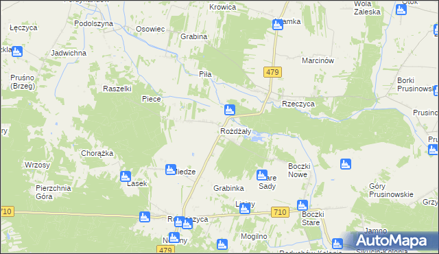 mapa Rożdżały gmina Warta, Rożdżały gmina Warta na mapie Targeo