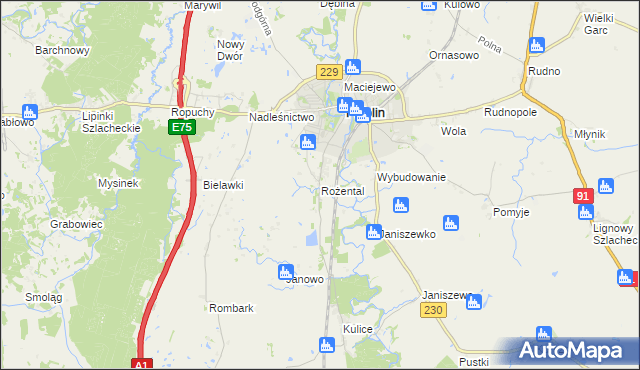 mapa Rożental gmina Pelplin, Rożental gmina Pelplin na mapie Targeo