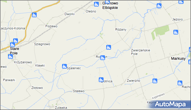 mapa Rozgart gmina Gronowo Elbląskie, Rozgart gmina Gronowo Elbląskie na mapie Targeo