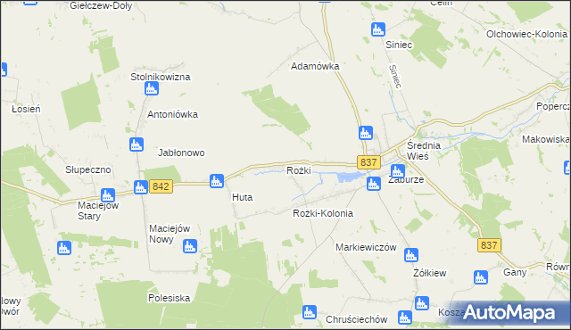 mapa Rożki gmina Żółkiewka, Rożki gmina Żółkiewka na mapie Targeo