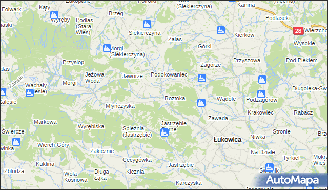 mapa Roztoka gmina Łukowica, Roztoka gmina Łukowica na mapie Targeo