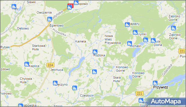 mapa Roztoka gmina Przywidz, Roztoka gmina Przywidz na mapie Targeo